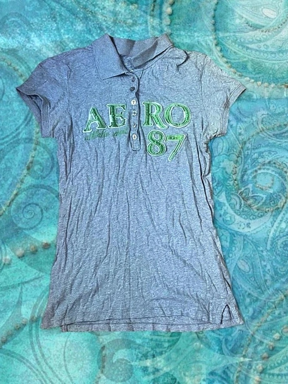 Aero Gray Y2K Graphic Polo Short Sleeve Top